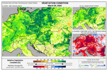 Dopady na vegetaci - Evropa - 29. březen 2020
