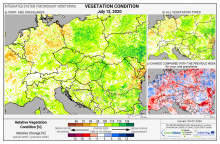Dopady na vegetaci - Evropa - 12. červenec 2020