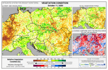 Dopady na vegetaci - Evropa - 11. říjen 2020