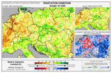 Dopady na vegetaci - Evropa - 18. říjen 2020