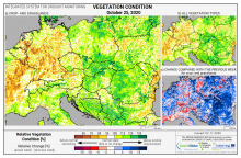 Dopady na vegetaci - Evropa - 25. říjen 2020
