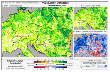 Dopady na vegetaci - Evropa - 8. listopad 2020