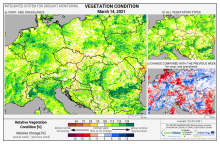 Dopady na vegetaci - Evropa - 14. březen 2021
