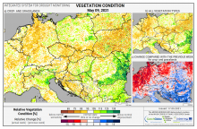 Dopady na vegetaci - Evropa - 9. květen 2021