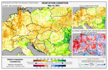 Dopady na vegetaci - Evropa - 16. květen 2021