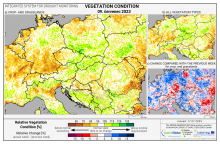 Dopady na vegetaci - Evropa - 9. červenec 2023